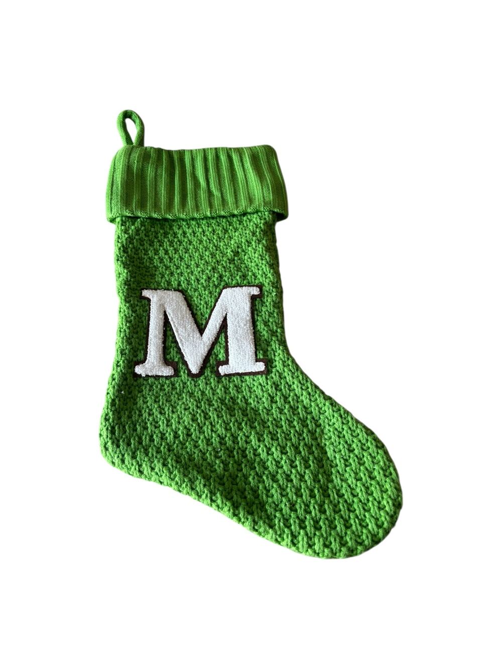 Wondershop Monogram Stocking Green Knit M Letter
